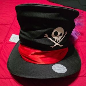 Black Pirate Hat with Red Band